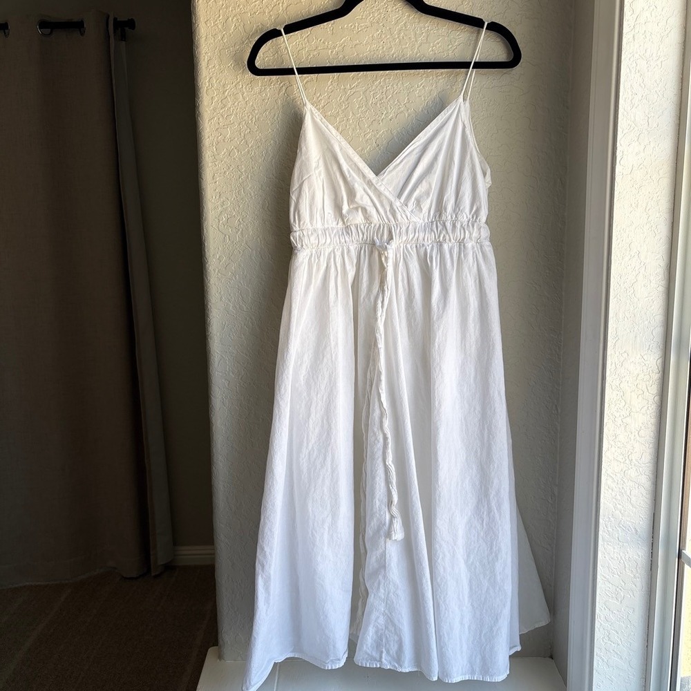 Women 10 Midi Dress White Cotton‎ Spaghetti Strap Empire Waist Granola Cottage